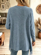 Women's Asymmetrical Fringe Wrap Knit Poncho Sweater