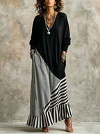 Chic Elegant Stretchy Black And Striped Maxi Dress