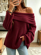 Women's Off-the-Shoulder Foldover Ribbed Knit Sweater