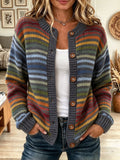 Women's Multicolor Striped Knit Cardigan Sweater with Button Down Front