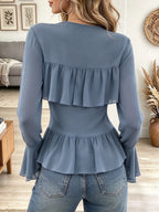 Women's Round Neck Tiered Ruffle Blouse