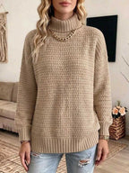 Women's Solid-color Turtleneck Long-sleeve Loose-fit Knit Top