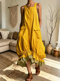 Women Boho Pinafore? Sleeveless Square Neck Loose Overall Dress