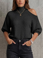 Mock Neck One?shoulder Cutout Knit Top