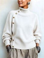 Chic Elegant Asymmetrical Button Turtleneck Sweater