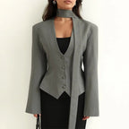 SOERA Angie Lace Up Blazer - Jackets - 1005010034759358-;Pr1775118415754208178 Gray S